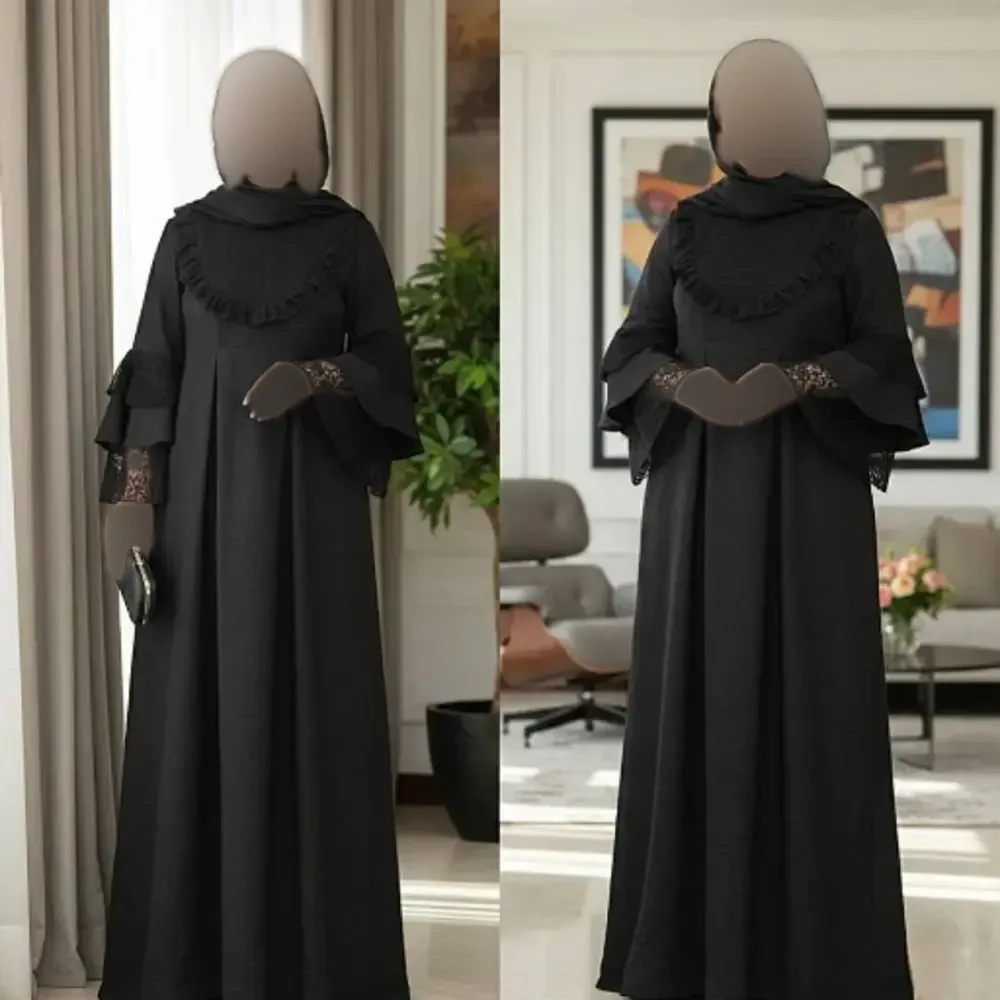 عبا زنانه مدل یاس جنس بابوس و تور دانتل رنگ مشکی فری سایز 38 تا 48