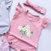 ست سرهمی رامپر بادی و هدبند نوزادی دخترانه پنبه ای