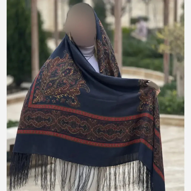 روسری نخی ترکمن وارداتی قواره 148 چهار فصل ریشه دستباف
