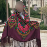 روسری ترکمنی پشمی اصیل برند Pavlovo Posad قواره 145 در 145 سانتیمتر تولید روسیه