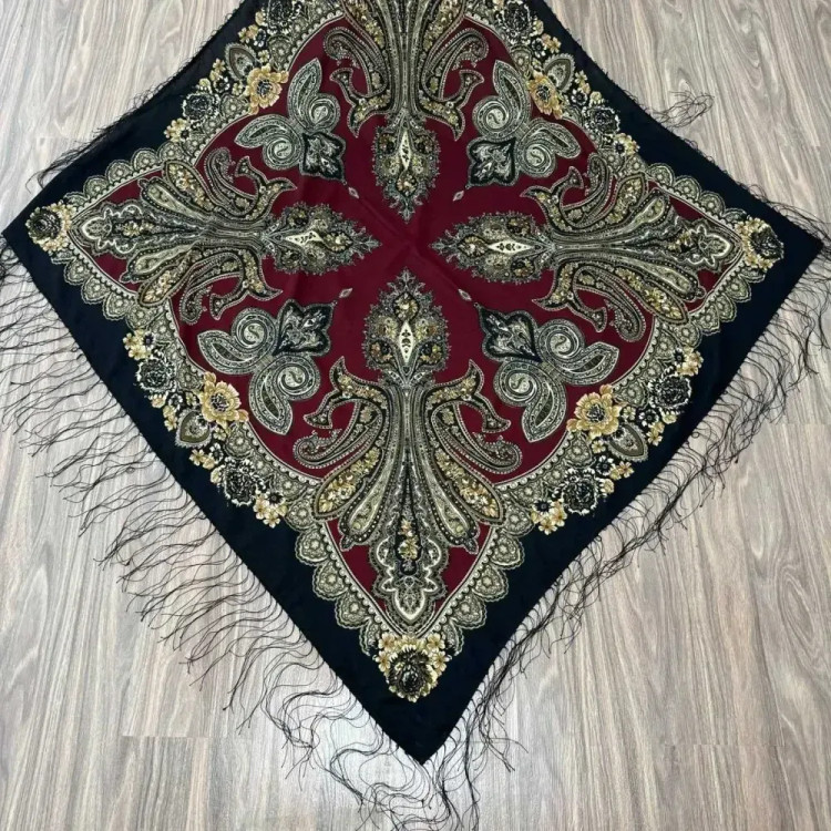 روسری نخی ترکمن قواره 140 در 140 رنگی سنتی چهار فصل