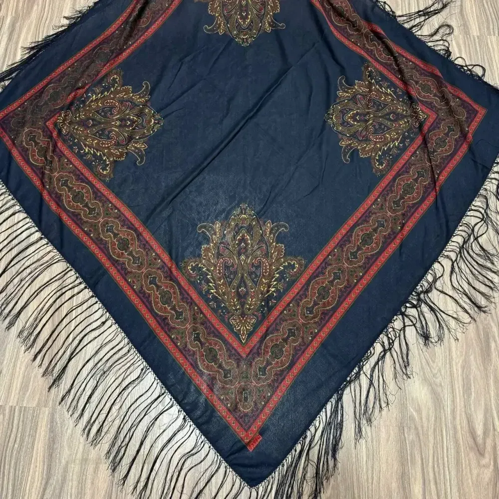 روسری نخی ترکمن وارداتی قواره 148 چهار فصل ریشه دستباف