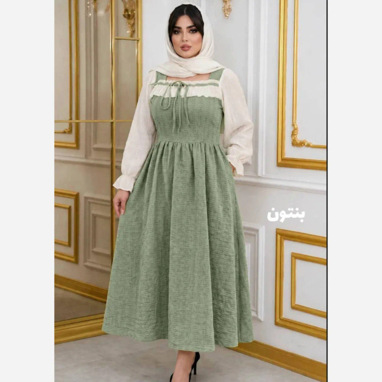 پیراهن زنانه شانتون مدل بابونه فری سایز تا 46 کمربند دار
