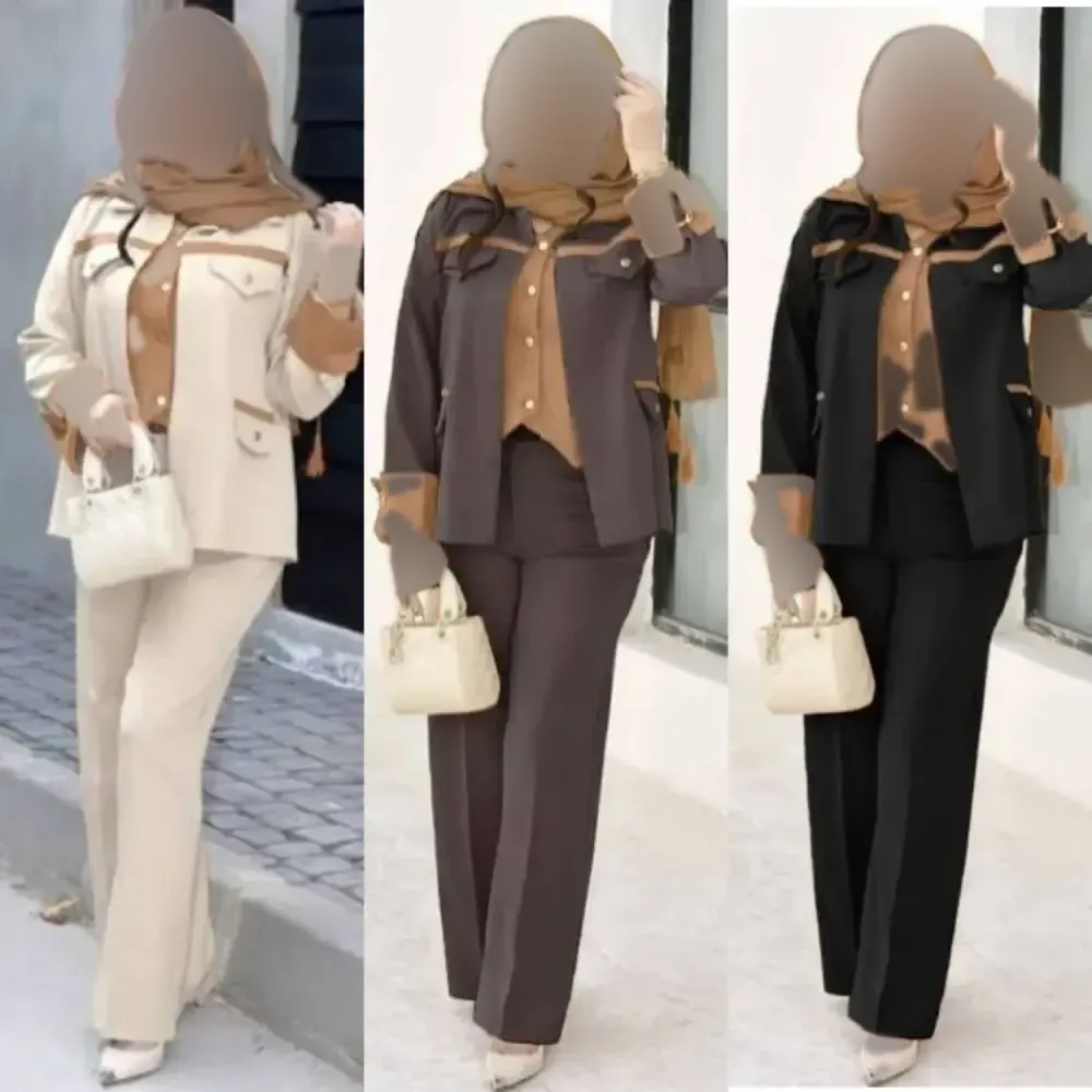 ست 2تیکه زنانه جنس سوپرمازراتی اعلا مدل دلداده رنگ مشکی قهوه ای نسکافه ای سایز 38 تا 46