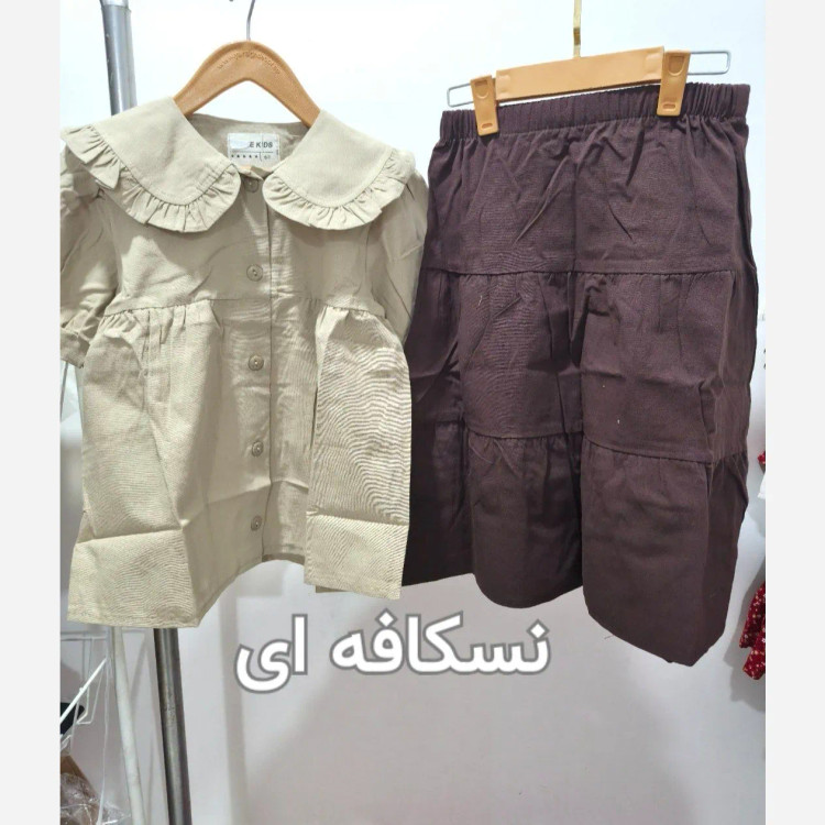 شومیز دامن لینن دخترانه دو تکه سایز 2 تا 12 سال