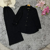 ست شومیز شلوار نگینی مدل دیبا ژاکارد نگین کاری شده رنگ مشکی سایز 38 تا 48