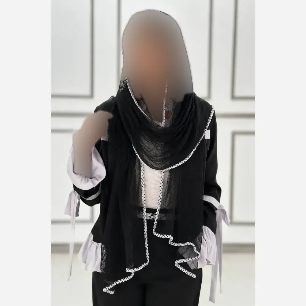 شال دانتل تور مشکی دور نوار مدل پارادوکس ابعاد 60 در 187