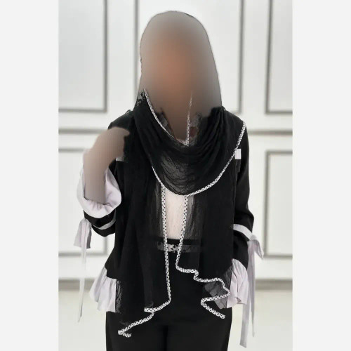 شال دانتل تور مشکی دور نوار مدل پارادوکس ابعاد 60 در 187