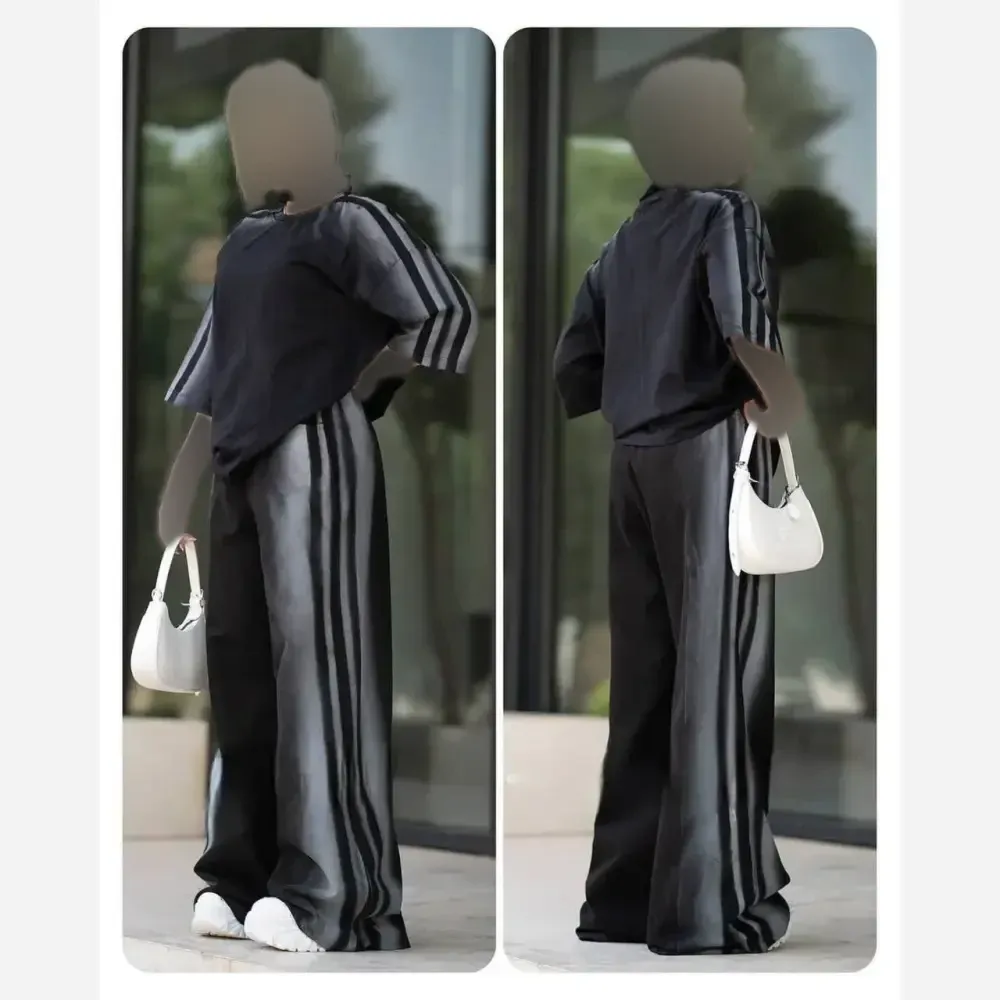 ست تیشرت و شلوار زنانه پنبه گلکسی مشکی فری سایز مدل جاسمین