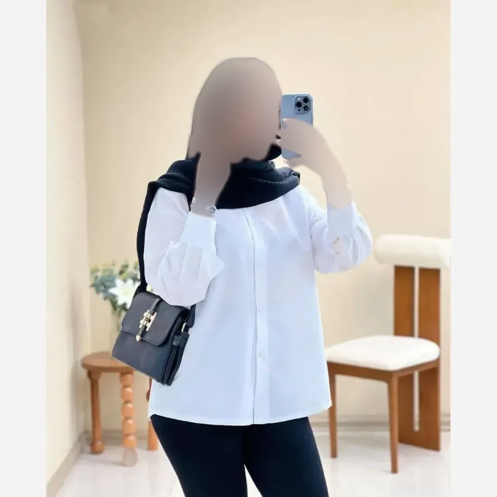 شومیز سفید زنانه داکرون فری سایز 38 تا 46 مناسب زیر مانتو و کت