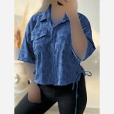شومیز باکسی لینن نخی خرجکار برجسته فری سایز هانا