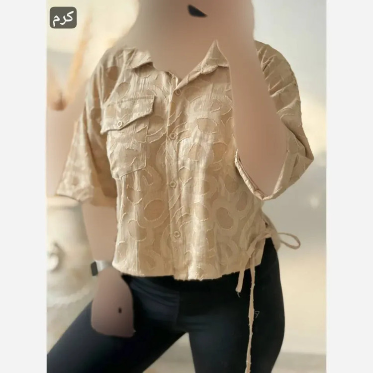 شومیز باکسی لینن نخی خرجکار برجسته فری سایز هانا