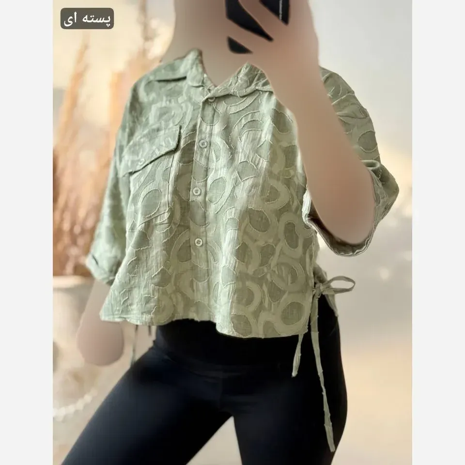 شومیز باکسی لینن نخی خرجکار برجسته فری سایز هانا