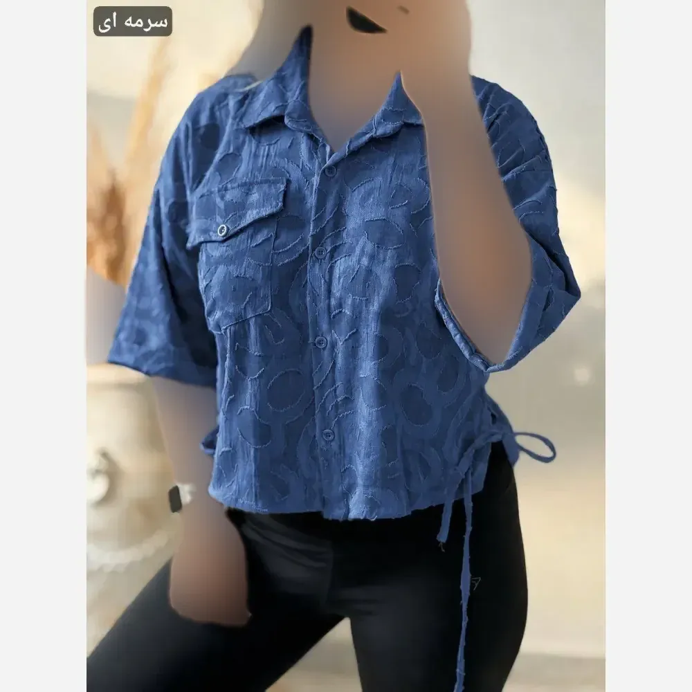 شومیز باکسی لینن نخی خرجکار برجسته فری سایز هانا