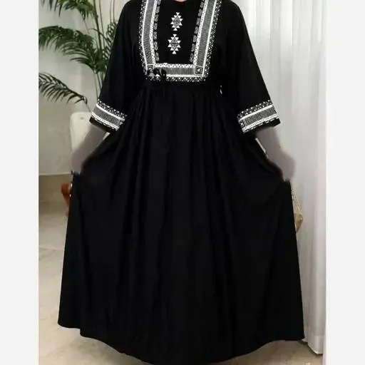 پیراهن ساحلی زنانه نخی بلند مشکی فری سایز