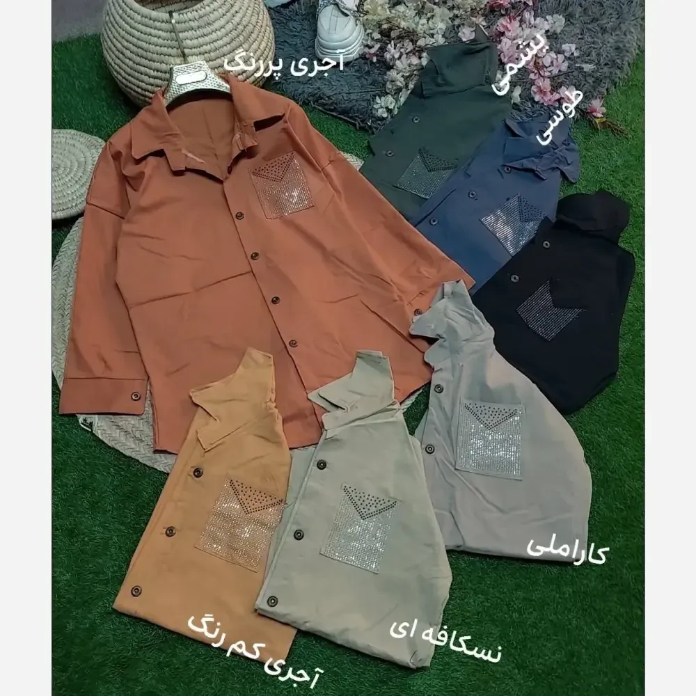 شومیز جیب نگین کتان زنانه کتان اعلا وارداتی فری سایز 38 تا 46