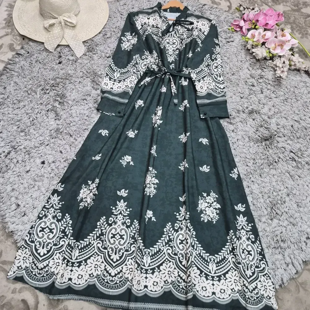 پیراهن ساحلی زنانه مدل نارگل جنس بوگاتی رنگ سبز و سرمه ای سایز فری 38 تا 46