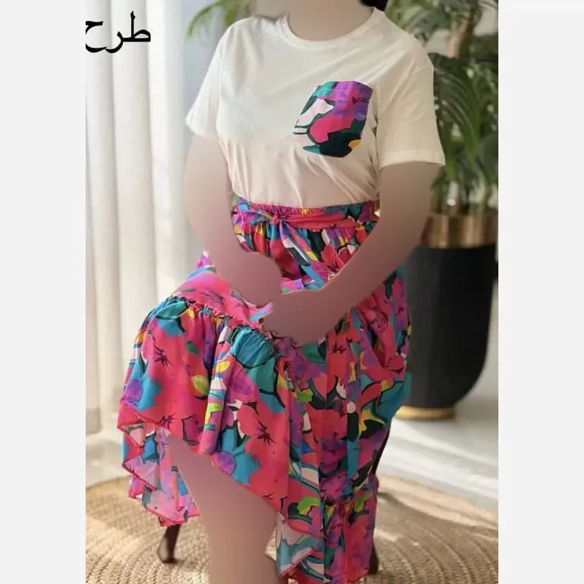 ست تیشرت و دامن پنبه درجه یک و تمام نخ فری سایز