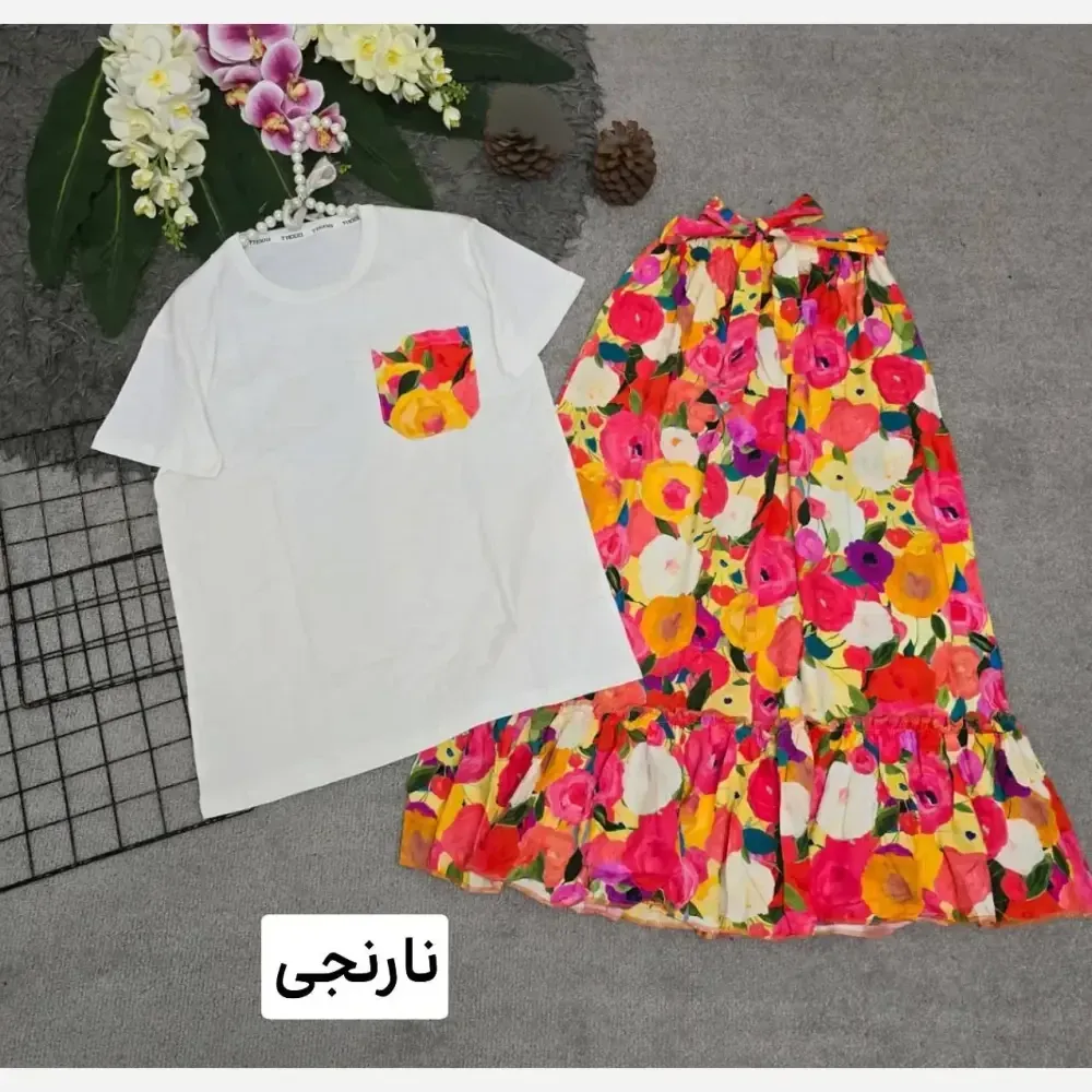 ست تیشرت و دامن پنبه درجه یک و تمام نخ فری سایز