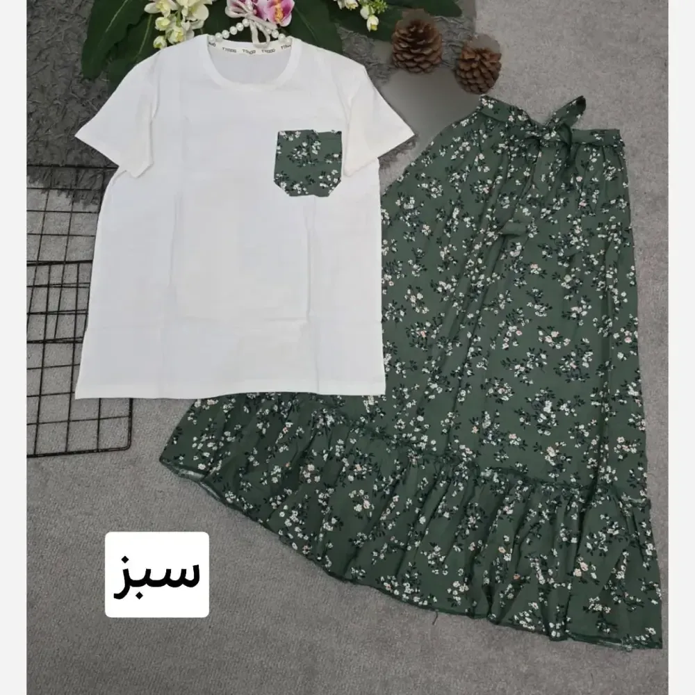 ست تیشرت و دامن پنبه درجه یک و تمام نخ فری سایز