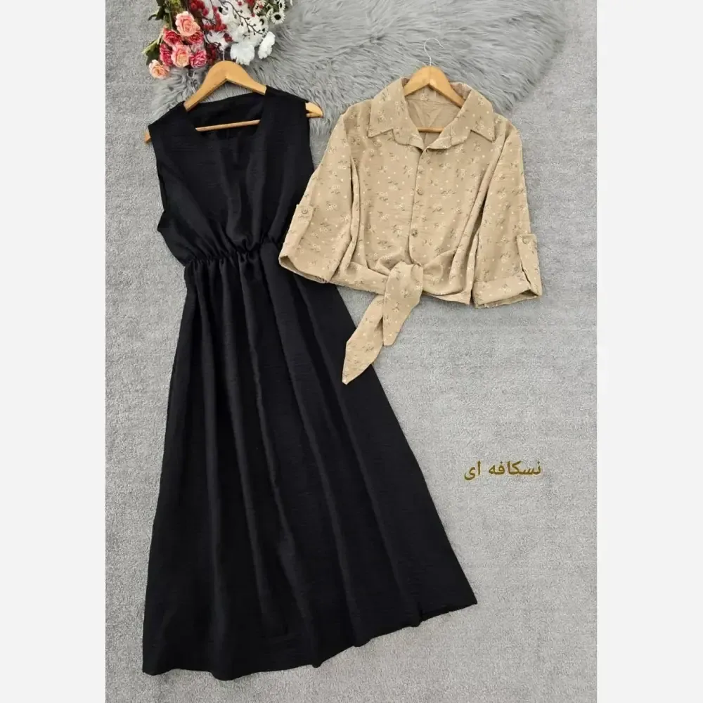 ست شومیز گره ای و سارافون نازنین فری سایز