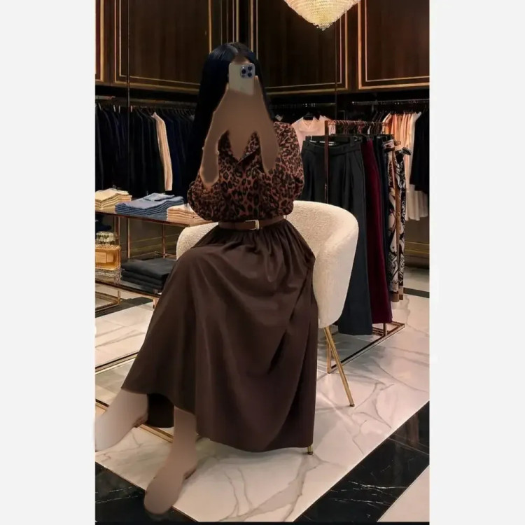 ست شومیز دامن لنین صوفیا پلنگی سایز 1 و 2