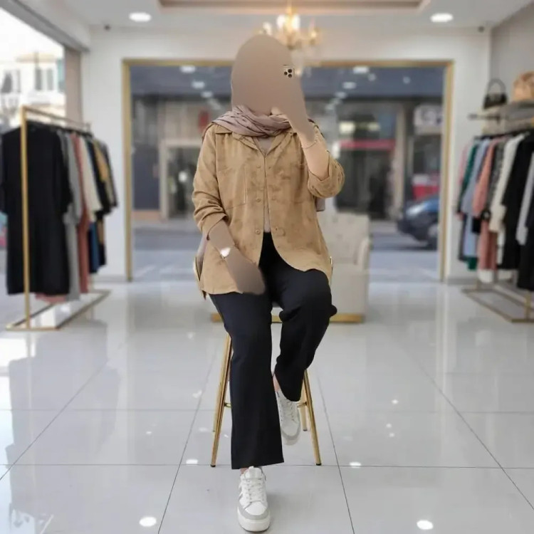ست مانتو شلوار زنانه جنس شانتون سوفیا فری سایز رنگ موکا سرمه ای خاکستری