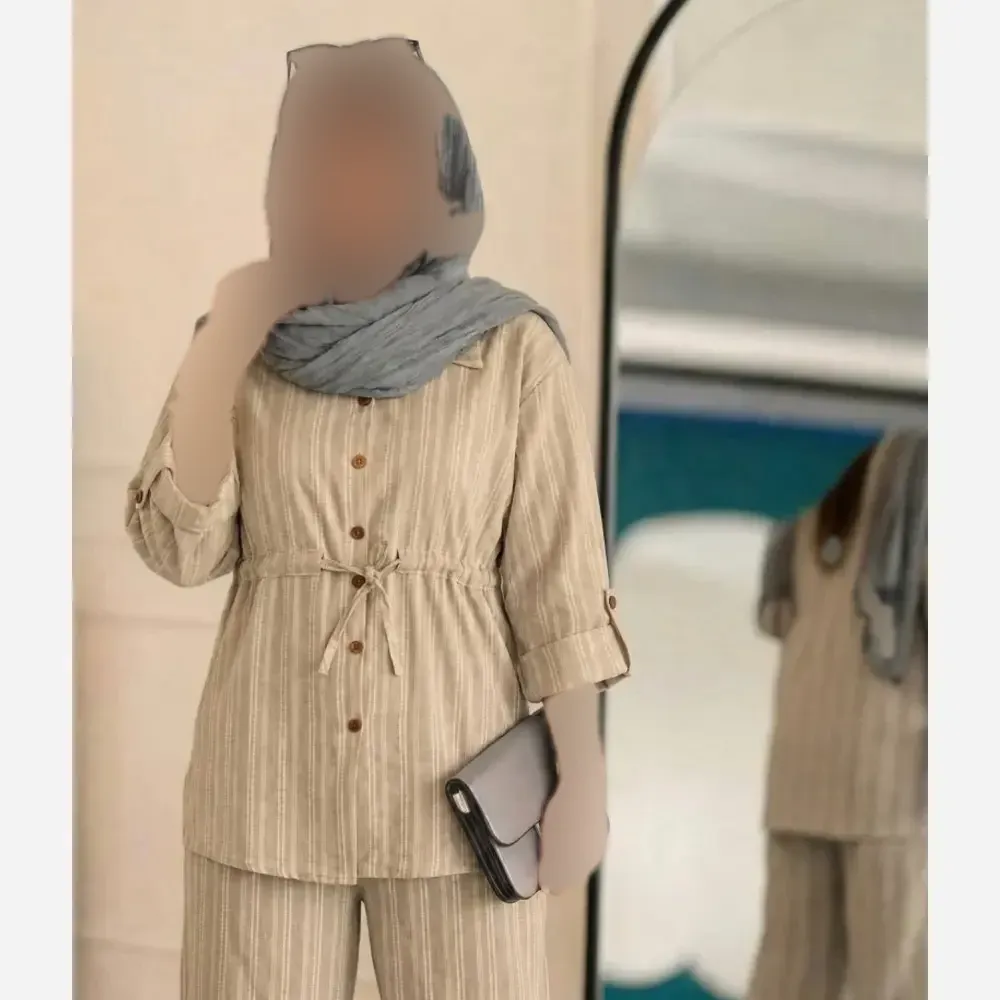 ست تونیک و شلوار شانتون کوک دوزی فری سایز زنانه