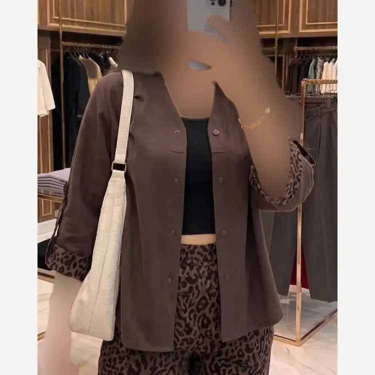 ست شومیز لینن و شلوار کتان سیلک پلنگی فری سایز 38 تا 46