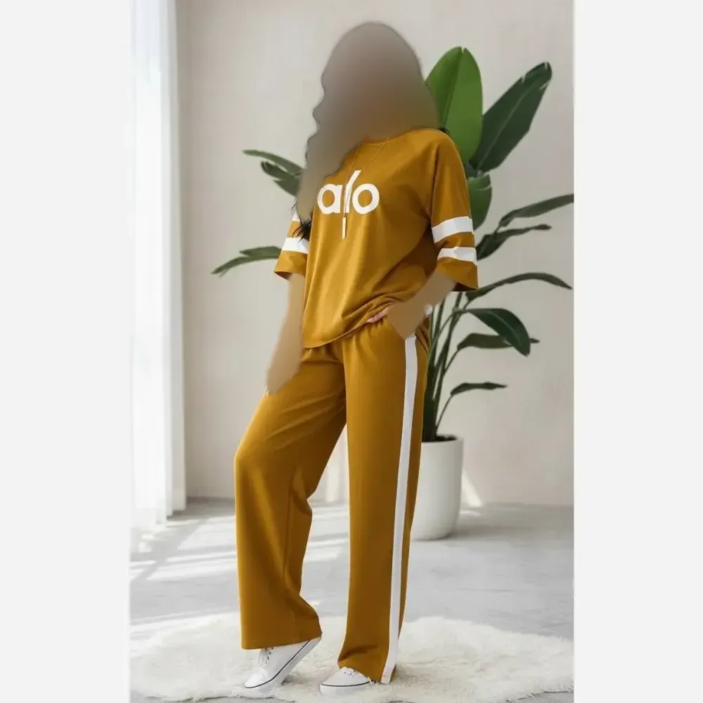 ست لباس راحتی زنانه تیشرت و شلوار وانگ جنس پنبه گلکسی سایز فری