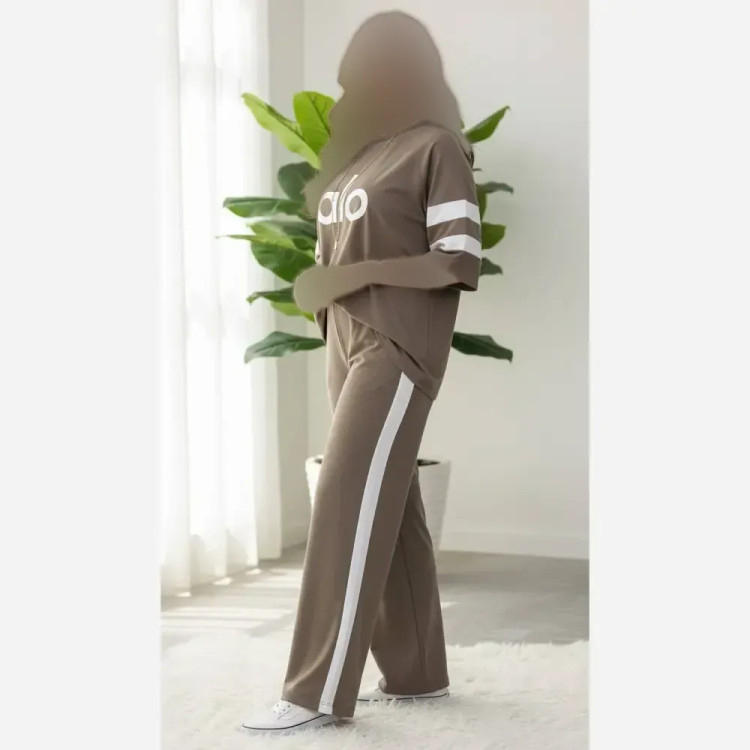 ست لباس راحتی زنانه تیشرت و شلوار وانگ جنس پنبه گلکسی سایز فری