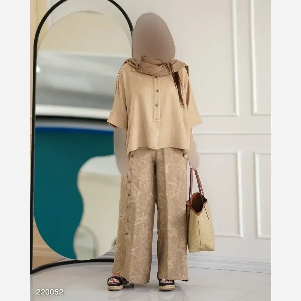 ست شومیز شلوار زنانه هیوا مدل بوگاتی و کرسپو رنگ کرمی سایز 38 تا 42