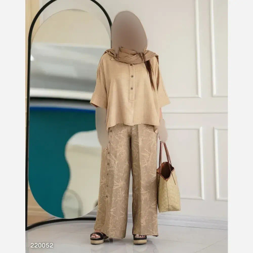 ست شومیز شلوار زنانه هیوا مدل بوگاتی و کرسپو رنگ کرمی سایز 38 تا 42