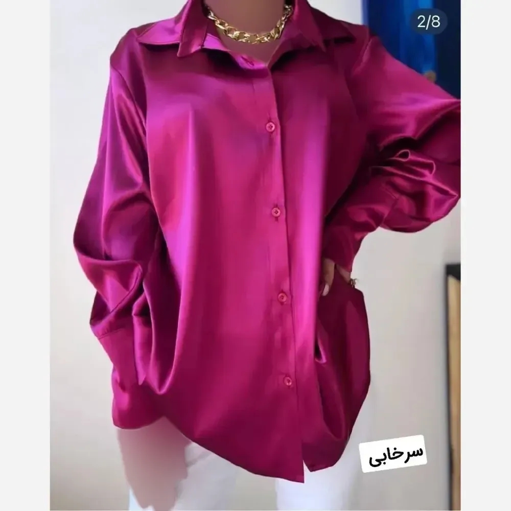 شومیز ساتن زنانه مدل گلبهار رنگ سرخابی و نارنجی