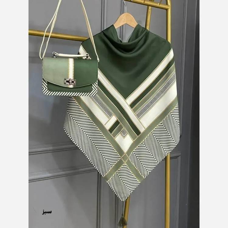 ست کیف و روسری ورساچه مخمل و چرم صنعتی با روسری نخی منگوله دار