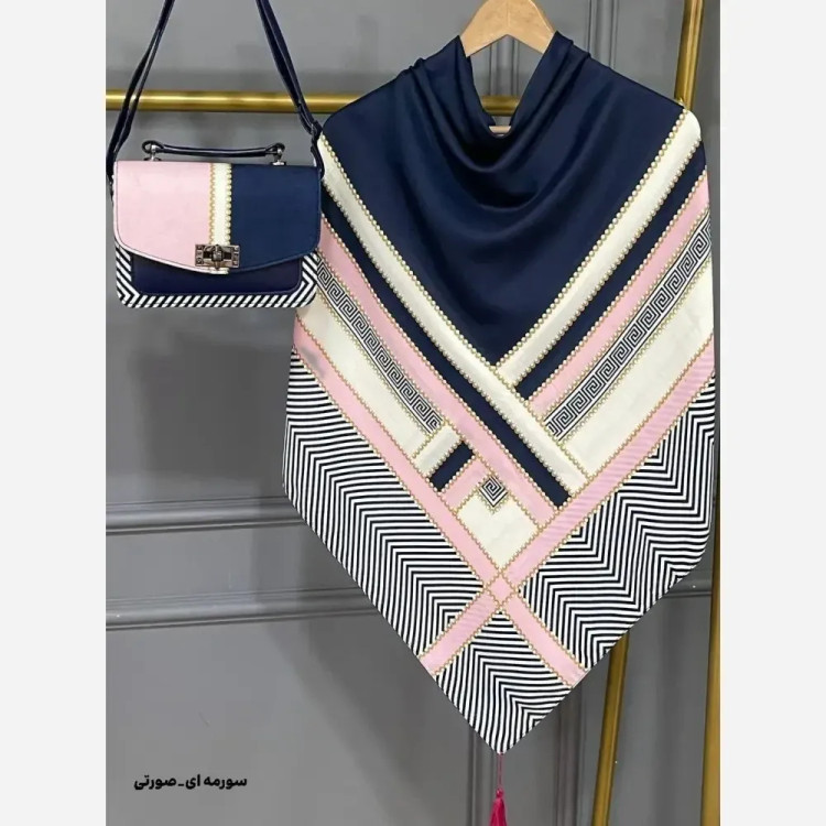 ست کیف و روسری ورساچه مخمل و چرم صنعتی با روسری نخی منگوله دار