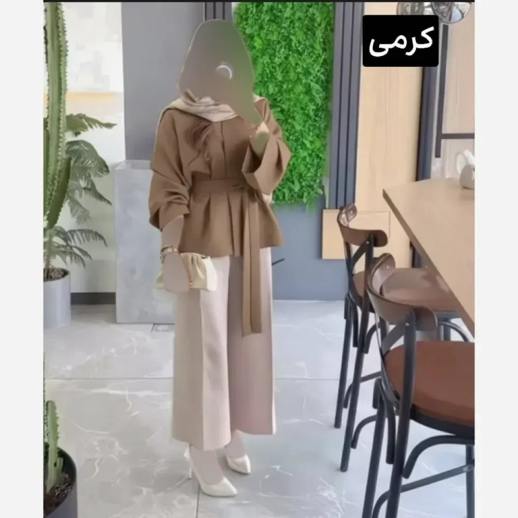 ست مانتو شلوار مازراتی مدل شنیز فری سایز تا 48