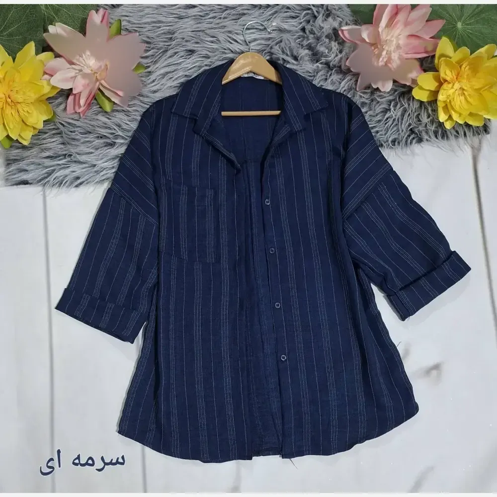 شومیز مانتویی شانتون آستین پاکتی جیب دار فری سایز تا 48
