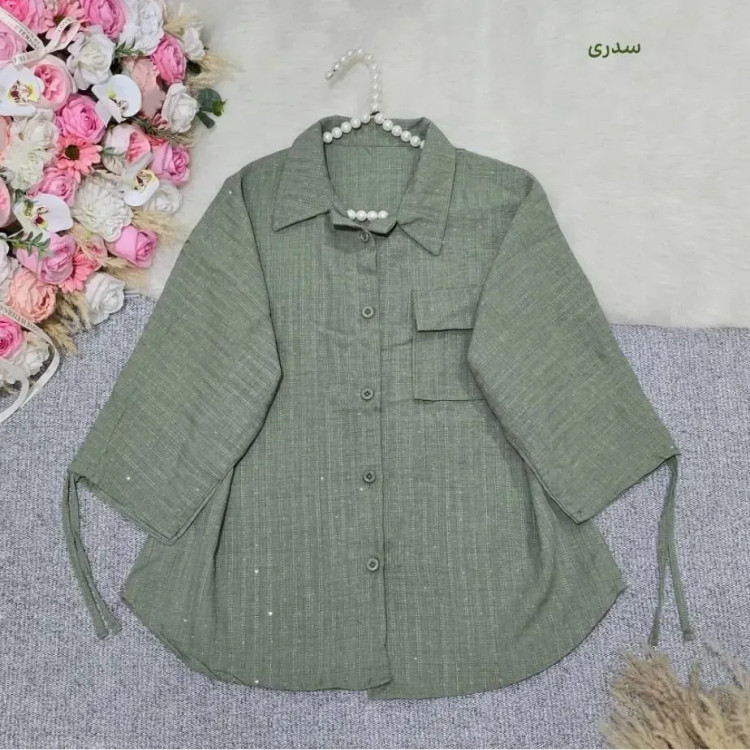 شومیز نگین دار آستین گت جنس شانتون فری سایز مناسب تا 46