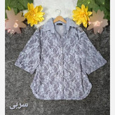 بلوز گیپور شیشه ای مجلسی زنانه آستین سه ربع پاگن دار فری سایز