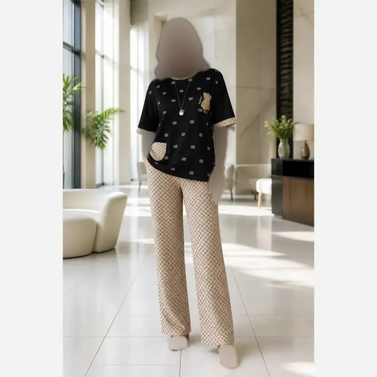 ست تیشرت شلوار گوچی خرسی جنس گلکسی نخ پنبه سایز فری 38 تا 48