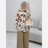 ست شومیز و شلوار زنانه مدل سوگل جنس شومیز بوگاتی شلوار مازراتی فری سایز