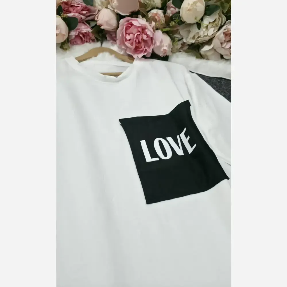 ست تیشرت شلوار زنانه طرح Love جنس گلکسی نخ پنبه سایز فری