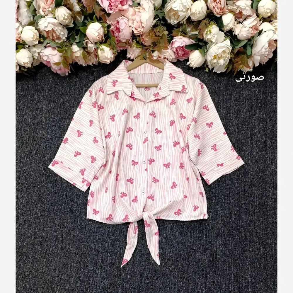 شومیز گرهای پاپیون لینزی پفکی درجه یک فری سایز 38 تا 50