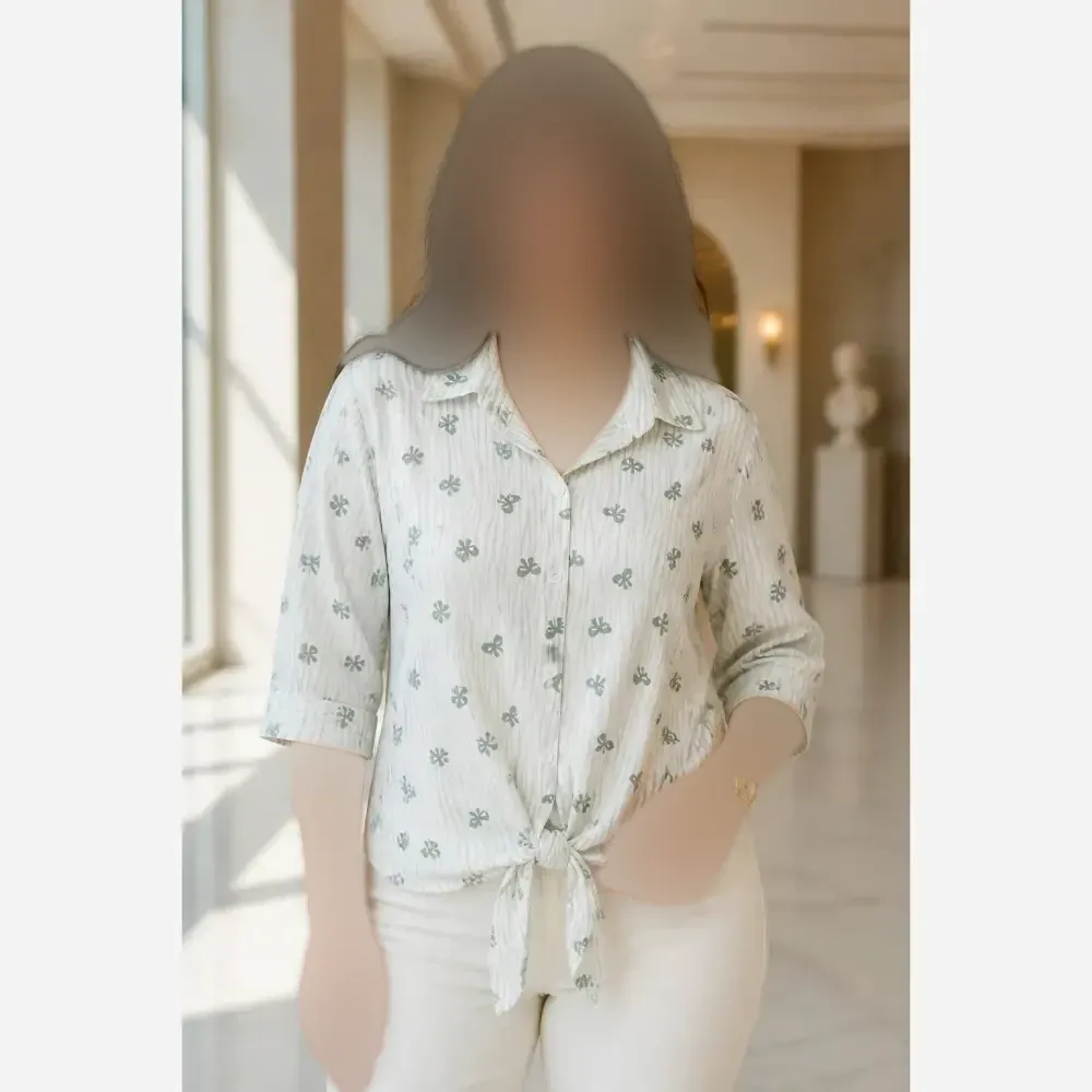 شومیز گرهای پاپیون لینزی پفکی درجه یک فری سایز 38 تا 50