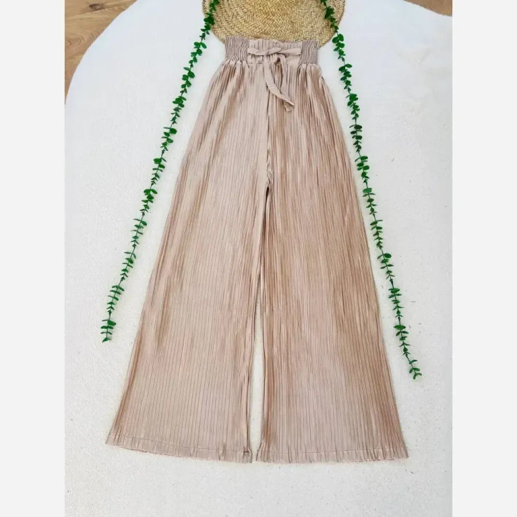 شلوار پلیسه زنانه ساتن فری سایز کمر کشی