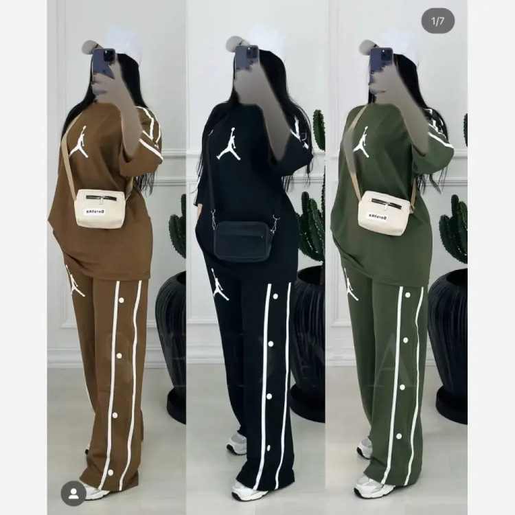ست لباس ورزشی دورس نخ پنبه جردن بغل دکمه زنانه فری سایز