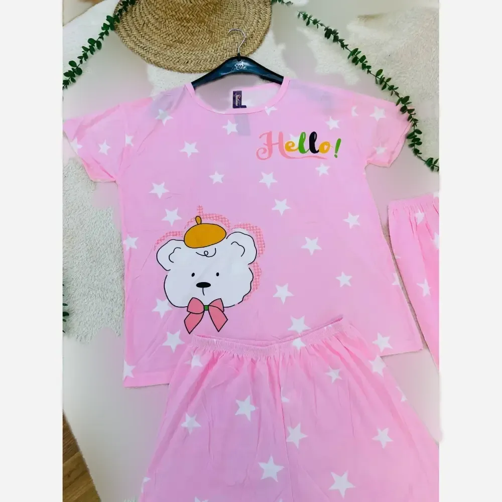 ست سه تیکه راحتی نخ پنبه خارجی زنانه