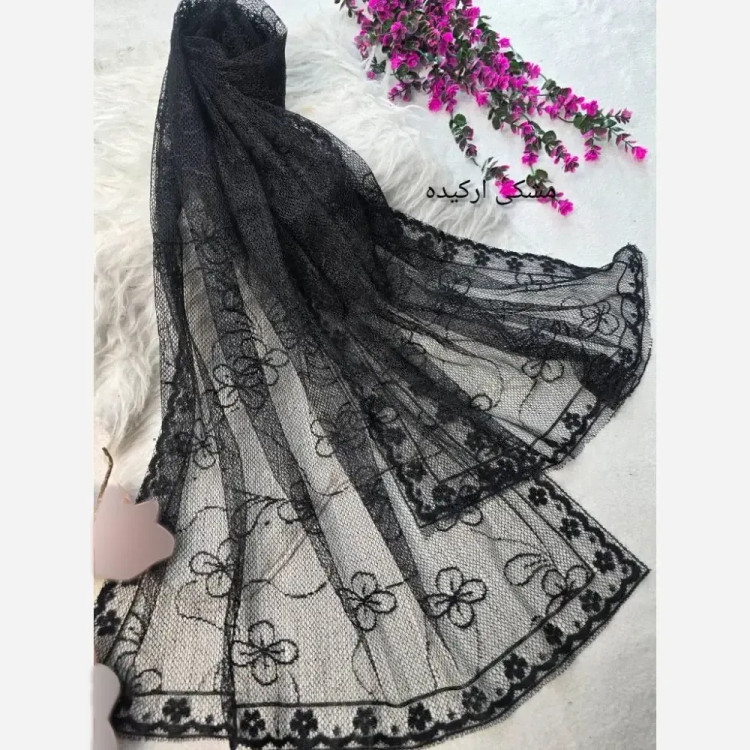شال تور دانتل طرحدار حاشیه دانتل ابعاد 180 در 70 زنانه