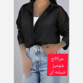 شومیز شیشه ای ساده زنانه جنس کریشه درختی رنگ مشکی فری سایز تابستانه